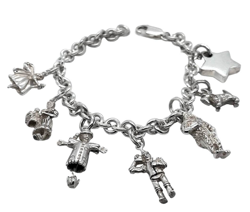 Estate .925 silver Wizard of Oz characters Charm Bracelet